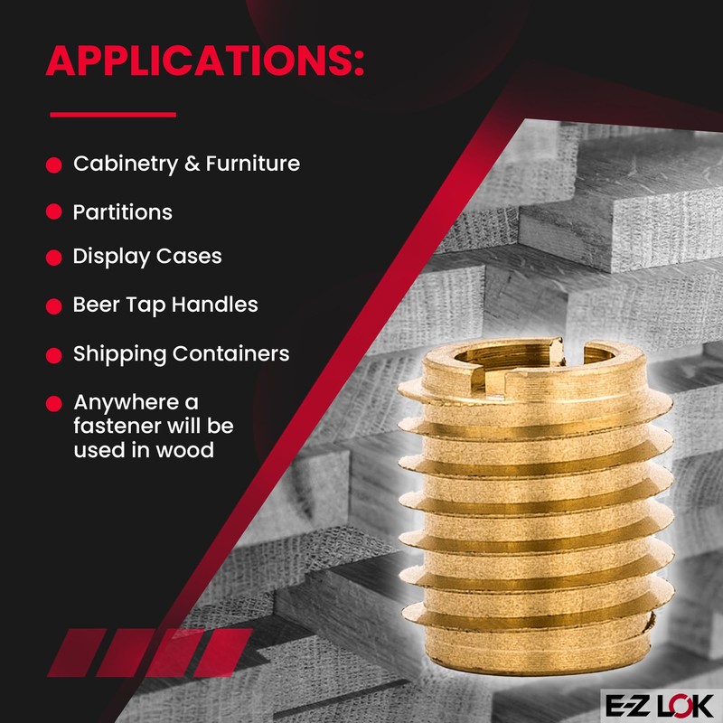 E-Z LOK Knife Threaded Insert for Hard-Wood, Brass Thread Inserts