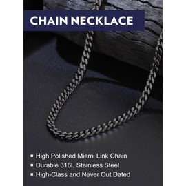 Bandmax Men's Curb Chain 5 mm Wide Stainless Steel Chain Boy Necklace Women's Cuban Chain Gold/Black Hip Hop Chain Jewellery Accessory Selectable Chain Length 45 cm to 76 cm, Stainless Steel