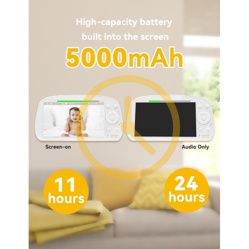 3-Link 1080P Baby Monitor with Camera and Audio, 5" Baby