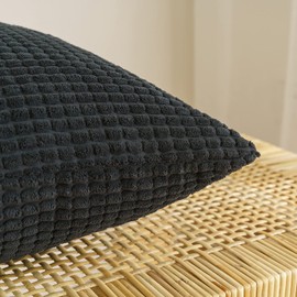 EMEMA Decorative Sofa Corduroy Cushion Cover, Granules, Soft Couch Cushion Cover, for Living Room, Set of 2, 45 x 45 cm, Black