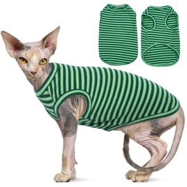 OUOBOB Sphynx Cat Clothing, Breathable Hairless Cat Shirts, Striped Kitten T-Shirts, Sleeveless Pullover, Cat Pullover, Pet Summer Clothing for Sphynx, Cornish Rex, Devon Rex