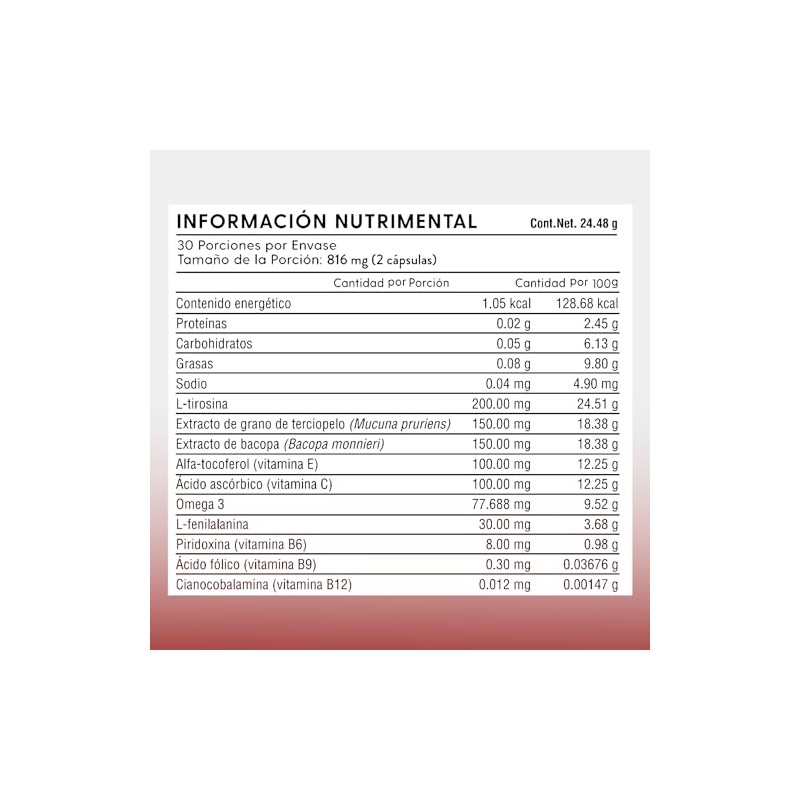Dopamind Suplemento Natural con L-Tirosina Bacopa Omega 3 Vitamina B12