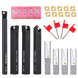 12mm Shank Carbide Lathe Turning Tools Metal 4 Lathe Tool Holders Lathe Cutting Tools, Boring bar Turning Tool Holder with 10 Carbide Inserts
