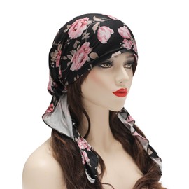 ZLYC Women's Chemo Turban Hat Pre-Tied Headscarf Headwraps Lightweight Hat, Carnation Black