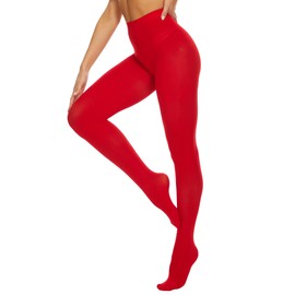 DUCMODA Womens 80 Denier Opaque Tights, Women's Soft Solid Color Footed Pantyhose, High Waist Stocking with 30+ Colors-S-M-Red