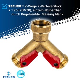 tecuro 2-way Y-distributor 1 inch (DN20), individually lockable by ball valves, blank brass