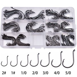175Pcs Size 2#~5/0 Octopus Circle Fishing Hooks Made of High Carbon Steel Fishing Hooks Set in Saltwater or Freshwater (175pcs circle hooks set)