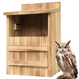 STARSWR Owl House for Outdoors,Screech Nesting Box, Saw Whet Owl Box Big Bird House for Outside,Large Wood Rectangular Opening Bird Box