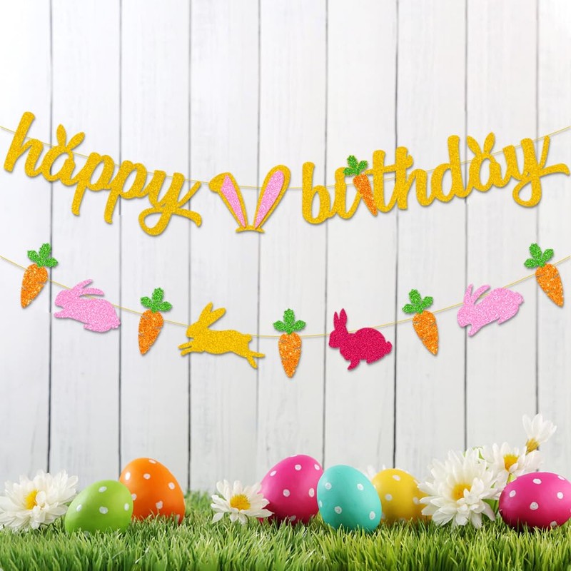 Easter Decorations Happy Easter Banner Carrot Bunting Photo Backdrop for