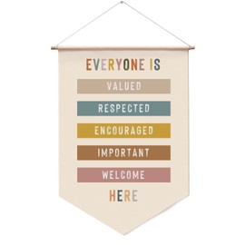 Everyone Is Valued Wall Hanging, Classroom Welcome Quote, Boho Classroom Decor, All Are Welcome Here, Rainbow Wall Banner, Playroom Decor, Hanging Banners for Wall Decor