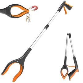32" Grabber Reacher Tool, 1-Pack Foldable Reacher Grabber Pickup Tool with 360° Anti-Slip Rotating Jaw & Magnet, Mobility Aid Reaching Assist Tool for Trash Pick Up, Lightweight Grabber Tool, Orange