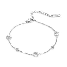 Kim Johanson Timeless Women's Anklet Stainless Steel Silver with Zirconia Stones and a Strong Lobster Clasp Including Jewellery Bag, Stainless Steel, Cubic Zirconia