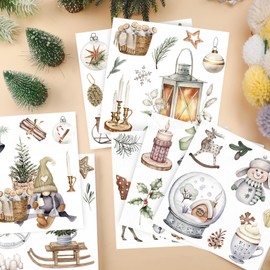 SATINIOR 16 Sheets Rustic Christmas Rub on Transfers for Crafts and Furniture Winter Snowman Reindeer Gnome Sticker Rub on Decals for Neutral Scrapbook DIY Wood Fabric Journal Envelope