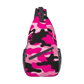 VOOHDDY - Bolso bandolera para mujeres y hombres, mochila de viaje, senderismo, bandolera para el pecho, informal, para deporte, Camuflaje Pink Black Camo, Una talla, Casual