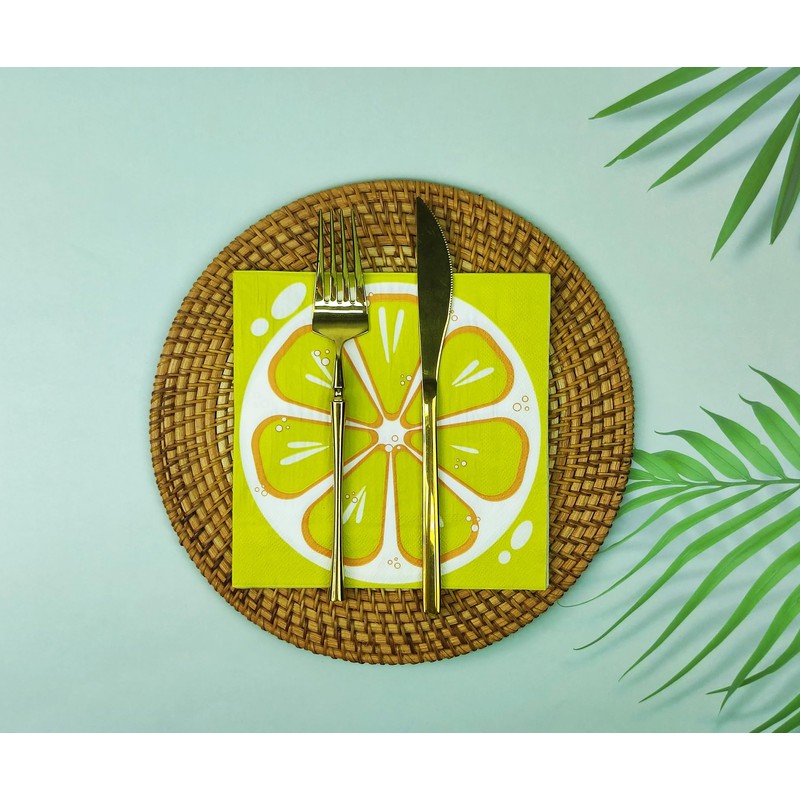 32Pcs Lemon Disposable Paper Dessert Napkins, 6.5in