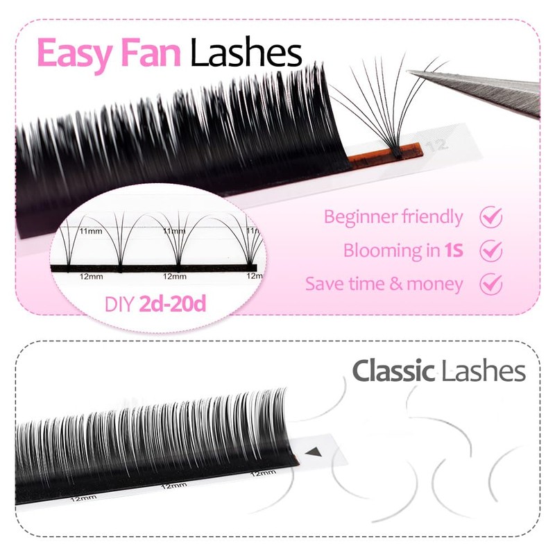 Lunamoon Easy Fan Lashes, Self-Fanning Eyelashes, 2D-20D Volume Eyelashes for