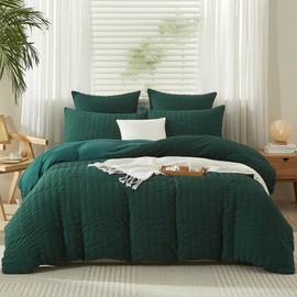 YASMENG Seersucker Bed Linen 135 x 200 cm Dark Green Striped Bed Linen Seersucker Modern Bed Linen Microfibre Soft Breathable Duvet Cover Set 2-Piece with Zip and 80 x 80 cm Pillowcase