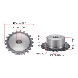 sourcing map 21 Teeth Sprocket Type B Single Strand 3/8 Inch Pitch 12 mm Bore A3 Carbon Steel for ISO 06B