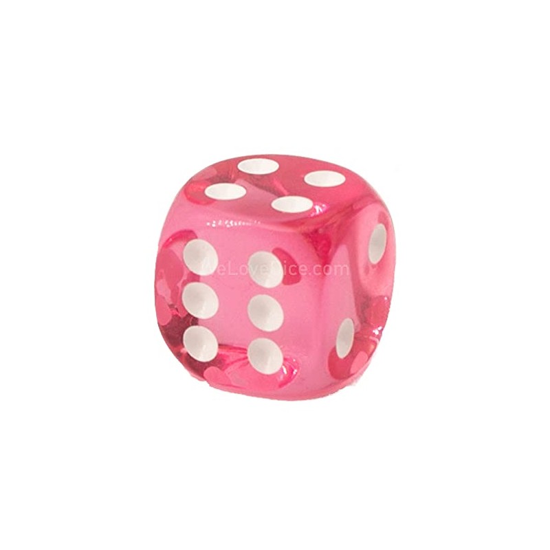 WeLoveBeads XL Dice (20 mm) in Pink Transparent/White Dots -