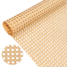Plastic Cane Webbing Roll, 16 Inch x 6.6 Ft Woven Open Rattan Mesh PE Caning Sheet for DIY Projects, Synthetic Hexagon Rattan Material for Furniture Chair Cabinet Ceiling Bed Door, Wood Color