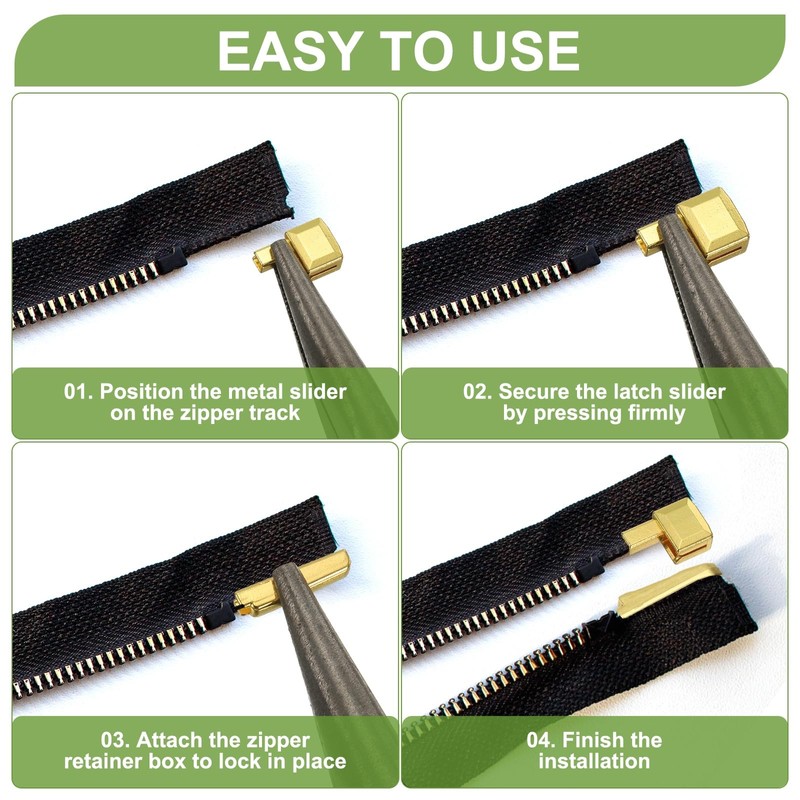 YELARXI Zipper Repair Kit, Metal Zipper Latch Slider Retainer Insert