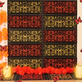 Epakh 12 Pcs Felt Picado Panels, Mexican Dia De Los Muertos Ofrenda Wall Decoration, Monarch Butterfly Sugar Skull Mexican Dia De Los Muertos Altar Backdrop Decorations for Diwali Altar Grave