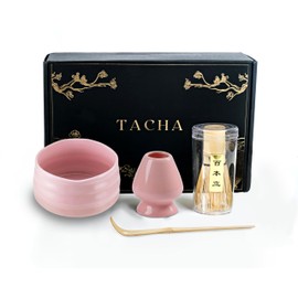 TACHA Matcha Whisk Set Premium Matcha Set | Ceremonial Matcha Kit | Matcha Whisk And Bowl, Pink Matcha Bowl With Spout, Bamboo Whisk And Whisk Holder, Matcha Scoop, And Sifter, Pink Set, 5 Piece Set