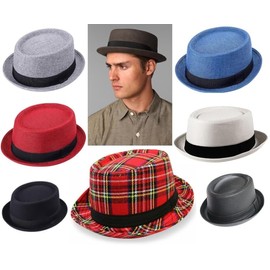 AUSH Men's Flat Top Pork Pie Hat - Wool Pork Pie Fedora Hats Vintage Bowler Outdoor, Beach, Party Hat (UK, Alpha, One Size, L 58, Red)