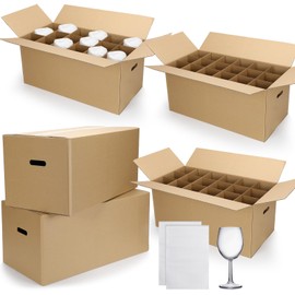 AmazingSpark 5 Sets Glass Packing Kit for Glasses and Stemware 24 x 12 x 11 Inch Includes 5 Kitchen Moving Boxes 5 Cell Divider Unit 90 Foam Pouches Glass Packing Boxes for Moving Glasses Wine Dish
