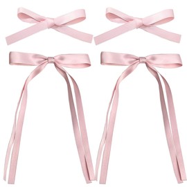 SALOCY Ribbon Hair Bows for Women Girls,4 PCS Hair Ribbon Hair Bows Clips for Women Hair DIY Design,Pink