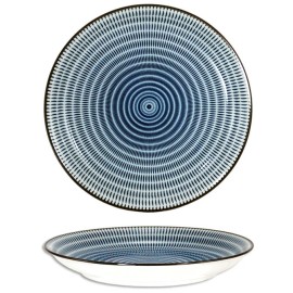 SET of 2 Japanese Dinner Dining Plates Porcelain 10"D Tokusa Lines Made in Japan