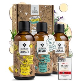 Heldengrün Organic Sauna Infusion Set [100% Natural] 3 Fragrance Mix with Organic Essential Oils - For Every Mood & 60 Uses - Sauna Concentrate: Soothing & Intense - Gift for Sauna Lovers