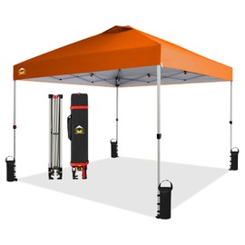CROWN SHADES 10x10 Pop Up Canopy - Beach Tent with One Push Setup - Easy Outdoor Sun Shade for Events, Parties, Camping - Gazebo with STO-N-Go Cover Bag, Silver Coated Top, Orange