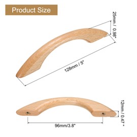 sourcing map 6Pcs Wood Drawer Pulls Handles, 96mm/3.8" Hole Spacing Bridge Shaped Beech Wood Cabinets Drawer Knobs Pull Handles for Kitchen Cabinets Furniture (Wooden, 128mm Length)