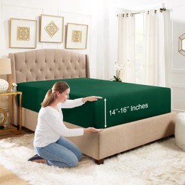 Empyrean Bedding Split King Fitted Sheet - Premium Split King Fitted Sheet Only - Moisture Wicking Fitted Sheet Split King Fits Up to 16 Inches Deep Pocket - Fade Resistant - Hunter Green