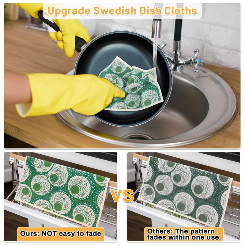 Lucomb 10 Pack Swedish Dishcloths for Kitchen, Reusable Cleaning Cloths