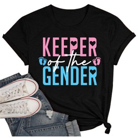 Keeper of The Gender Shirt Women Pregnancy Announcement Tshirt Gender Reveal Ideas Graphic Tee Maternity Tops-Black2 M