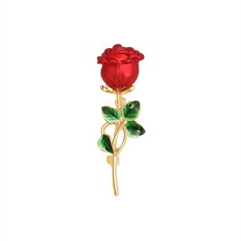 Red Rose Flower Brooch for Women Girls Cute Floral Green Leaf Lapel Pin Accessories Boutonniere Corsage for Hat Bag Suit Tie for Party Dance Wedding Banquet Jewelry (Gold)