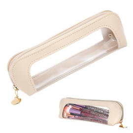 Transparent Cosmetic Bag, Make Up Bag, Small Premium PU Leather & Transparent Material with Zip, Safe and Waterproof, Ideal for Travel, Everyday Use and Hand Luggage Control