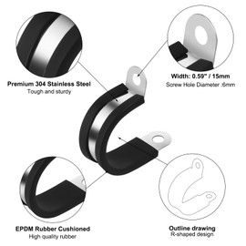 RGFXA 10 Pcs 2 Inch 304 Stainless Steel Cable Clamp, R Rubber Cushioned Insulated Pipe Clamp, Conduits Pipe Sturdy Clamps for Pipe Fixing on Various Surfaces