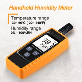 Handheld Humidity Meter, Digital Hygrometer Thermometer 0~100% RH/ -30~60°C (-22~140°F) LCD Display Backlight Moisture Tester Gauge for Outdoor, Home, Industry, Agriculture HVAC - Battery Included
