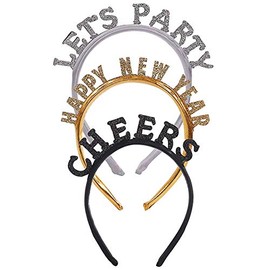 Dusenly 3pcs Happy New Year Headbands Cheers Lets Party Hairbands Hair Hoop Hair Accessory for New Years Party Decorations