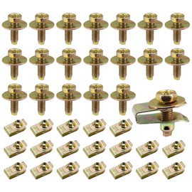 ZIMISI M6-1.0 Car Body Bolts & Extruded U Nuts Kits, Metal Push Retainer Fastener Kit for Engine Under Cover Undertray, Car Bumper Fenders Liner Bolts, Splash Shield Guard Clips for Most Cars (40PCS)