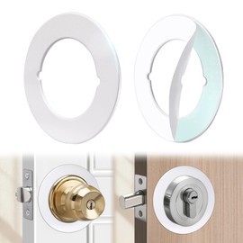 Vizava 1 Pcs Upgraded Door Knob Plates with Double-Sided Tape –Thick Stainless Steel Scar Plates for Deadbolts & Knobs, Durable Door Lock Hole Covers for Fixing Loose Knobs and Damaged Areas(White)