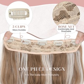 SEGOHAIR One Piece Clip-In Hair Extensions 61 cm Curly Long Wavy Synthetic Hairpiece with 5 Secure Clips 180 g Volume 3/4 Full Head Hair Extensions Camel Brown with Bleached White