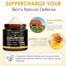 TKTALKER Tallow Honey Face & Body Moisturizer - Gentle Nourishing Formula with Raw Honey & Beeswax for All Skin Types - 120g/4.2oz - Daily Soothing & Hydrating Balm