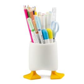 Viabty Creavie Cute Duck Pen Pencil Holder, Multifunctional Stationery Pen Holder Makeup Brush Holder Kitchen Storage Cup