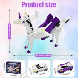 WIESSOC Unicorn Transforming Car Toy,Transforming Car Robot For Kids,Collision Transformation Cars Toy,Automatic Deformation,Magnetic Connections,Educational,Party Gift For Birthday,Christmas (Purple)