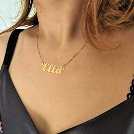 U7 Women's Name Necklace Stainless Steel / 18 Carat Gold-Plated General Name Pendant Necklace 45 + 5 cm Clavicle Chain Name Necklace for Women Girls, Stainless Steel, No Gemstone