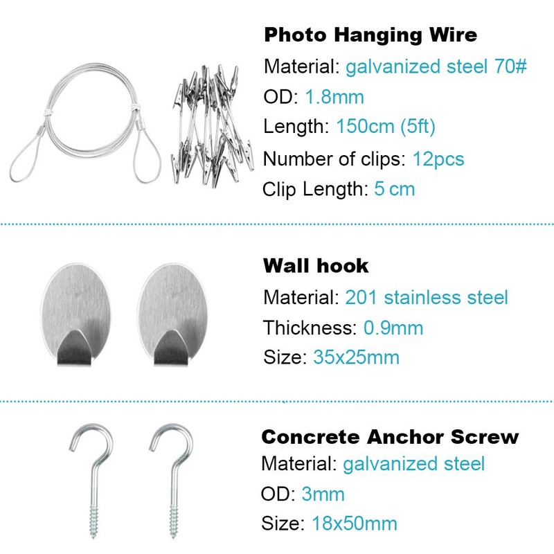 MOUNTAIN_ARK 6 Pack 5 ft Steel Wall Hanging Photo Display